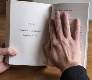 De appendix pagina van de proefleesversie van De Waker van het Mergellicht fantasy serie